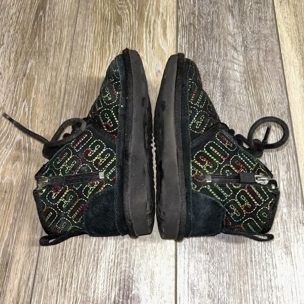 UGG Kids Youth Size 11 Neumel II Boots Shoes LV5 Black Colorful Stitch 1116170T